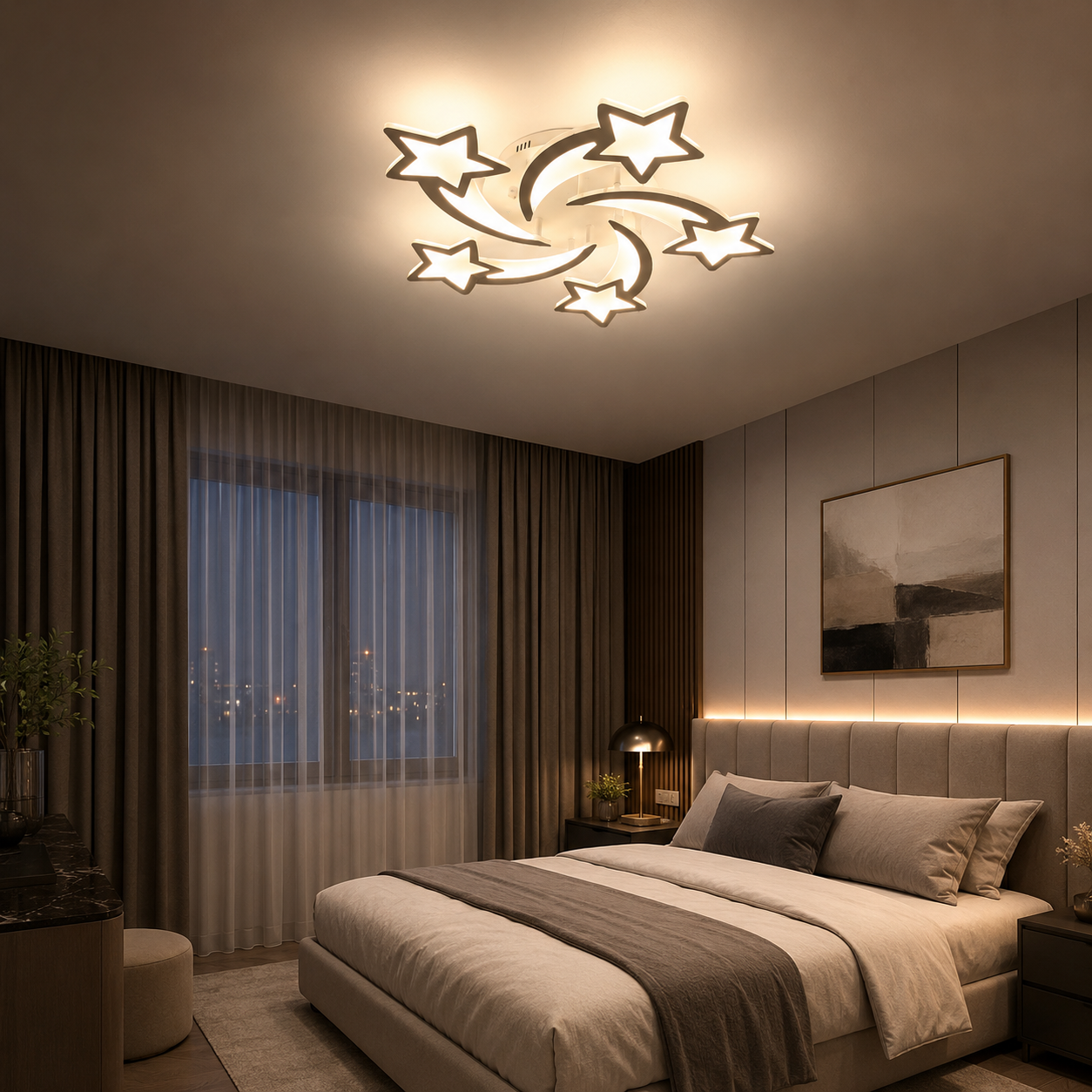 Lustra Led dimabilă cu steluțe Happy Light Lustra Led dimabilă cu steluțe Happy Light