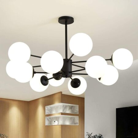 Lustra living Unity Black 12 globuri Sticlă mată Happy Light