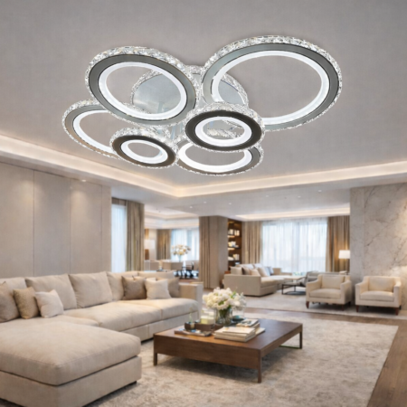 Lustra Led Roundness Crystal WT RGB cu telecomandă
