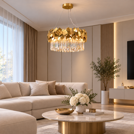 Candelabru auriu cu cristale K9 Modular Happy Light