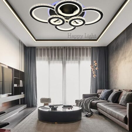 Lustra Led living Roundness Crystal 240W cu 3 tipuri de lumină și telecomandă Happy Light