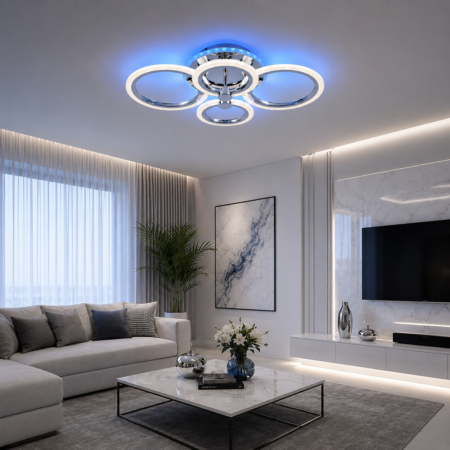 Lustra Led Roundness Crom RGB 80W cu telecomandă