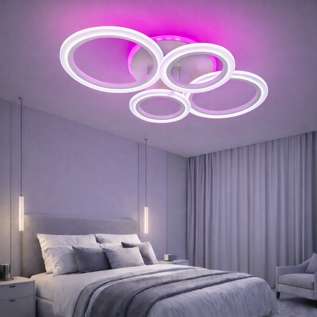 Lustra Led dormitor Roundness WT RGB 80W cu telecomandă Lustra Led dormitor Roundness WT RGB 80W cu telecomandă
