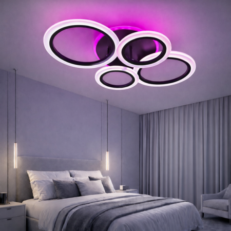 Lustra Led dormitor Roundness BL RGB 80W cu telecomandă