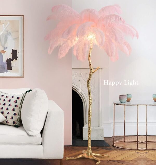 Lampadar Feather Pink cu pene naturale 160cm Happy Light