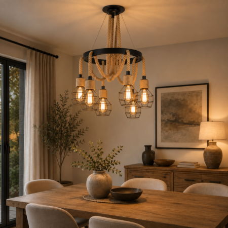 Candelabru Rustic foișor 6 abajururi Happy Light