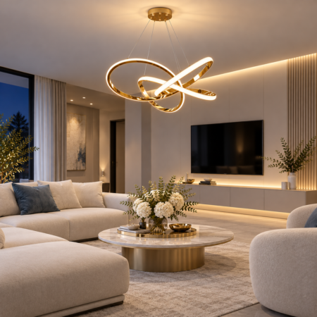 Candelabru Led living Maze Gold 160W cu telecomandă