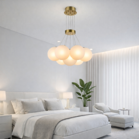 Candelabru auriu dormitor Harmony 9 Globuri