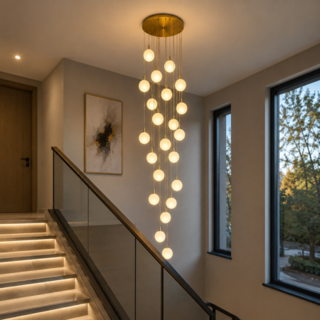 Candelabru auriu casa scării Snow Premium 25 Globuri sticlă