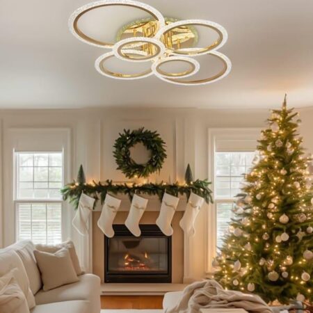 Lustra Led living Roundness Crystal Gold 280W cu telecomandă