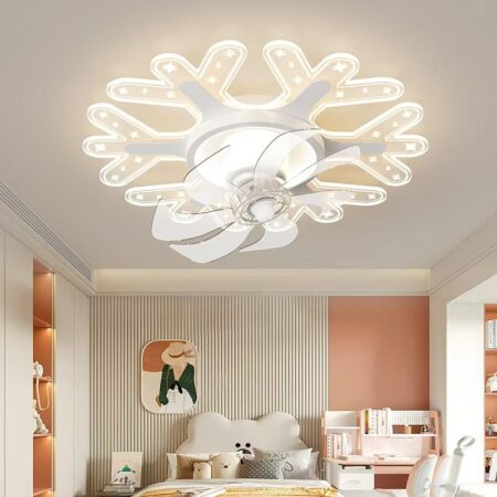 Lustra Led pentru copii cu ventilator Fulg 80W cu telecomandă Happy Light