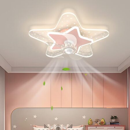 Lustra Led pentru copii cu ventilator Stea 64W cu telecomandă Happy Light