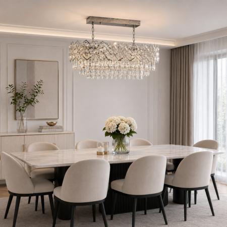 Candelabru oval argintiu cu cristale K9 Roncaro