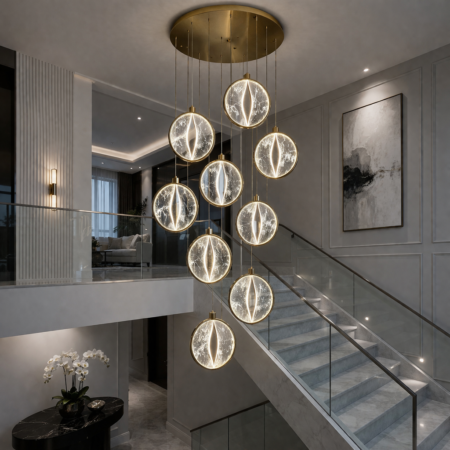 Candelabru Led Nebula Gold 9 surse de iluminare cu telecomandă Happy Light