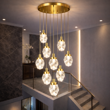 Candelabru Led casa scării Ice Rock Gold 9 surse