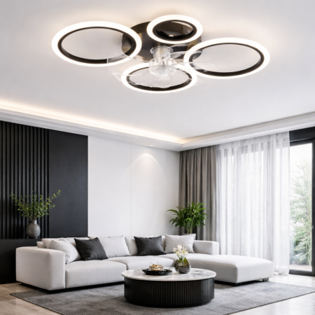 Lustra Led AirRoundness Ventilator Black cu telecomandă