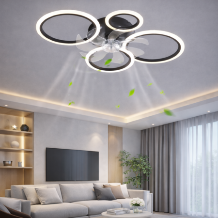 Lustra Led living AirRoundness Ventilator BK cu telecomandă