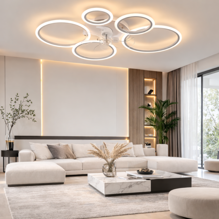 Lustra Led living AirRoundness Ventilator WH cu telecomandă Happy Light