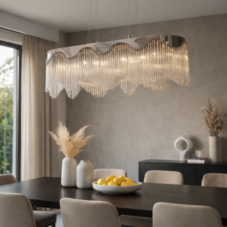Candelabru dining Crystal Ripple Argintiu 80x35cm