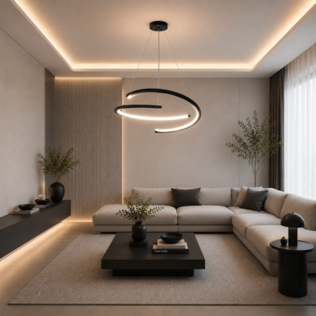 Lustra Led Suspendata 2 segmente Model Negru 96W cu telecomandă