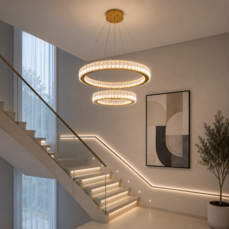 Candelabru Led Cristalli Auriu - 2 cercuri