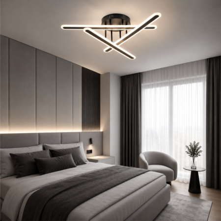 Lustra Led Double Line Negru 108W cu telecomandă