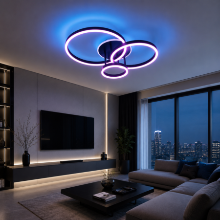 Lustra Led Nordic Rond Black RGB cu telecomandă Happy Light