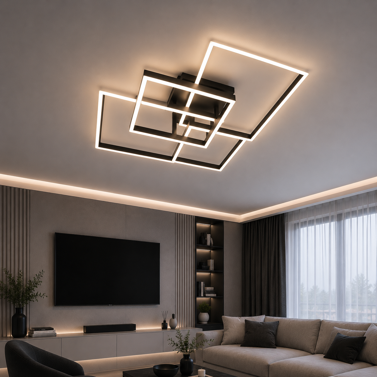 Lustra Led Nordic Square BK 160W cu telecomandă Lustra Led Nordic Square BK 160W cu telecomandă