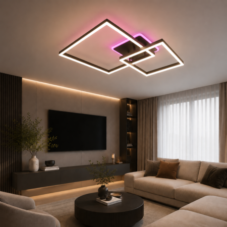Lustra Led Nordic Square Black 100W RGB cu telecomandă
