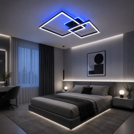 Lustra Led Nordic Square Black 100W RGB cu telecomandă Happy Light