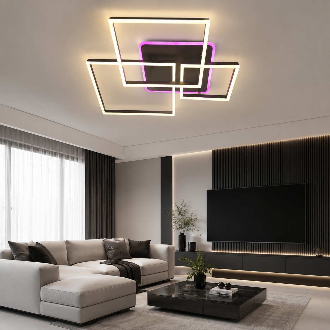 Lustra Led Nordic Square Black 140W RGB cu telecomandă Lustra Led Nordic Square Black 140W RGB cu telecomandă