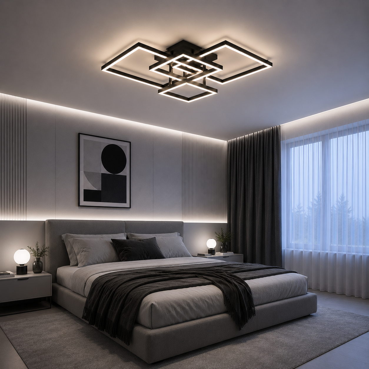 Lustra Led Nordic Square Black 160W cu telecomandă