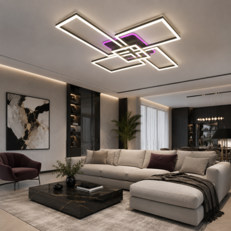 Lustra Led Nordic Square Black 224W RGB cu telecomandă