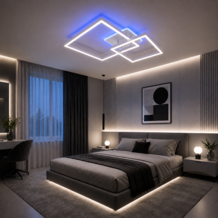 Lustra Led Nordic Square White 100W RGB cu telecomandă Happy Light