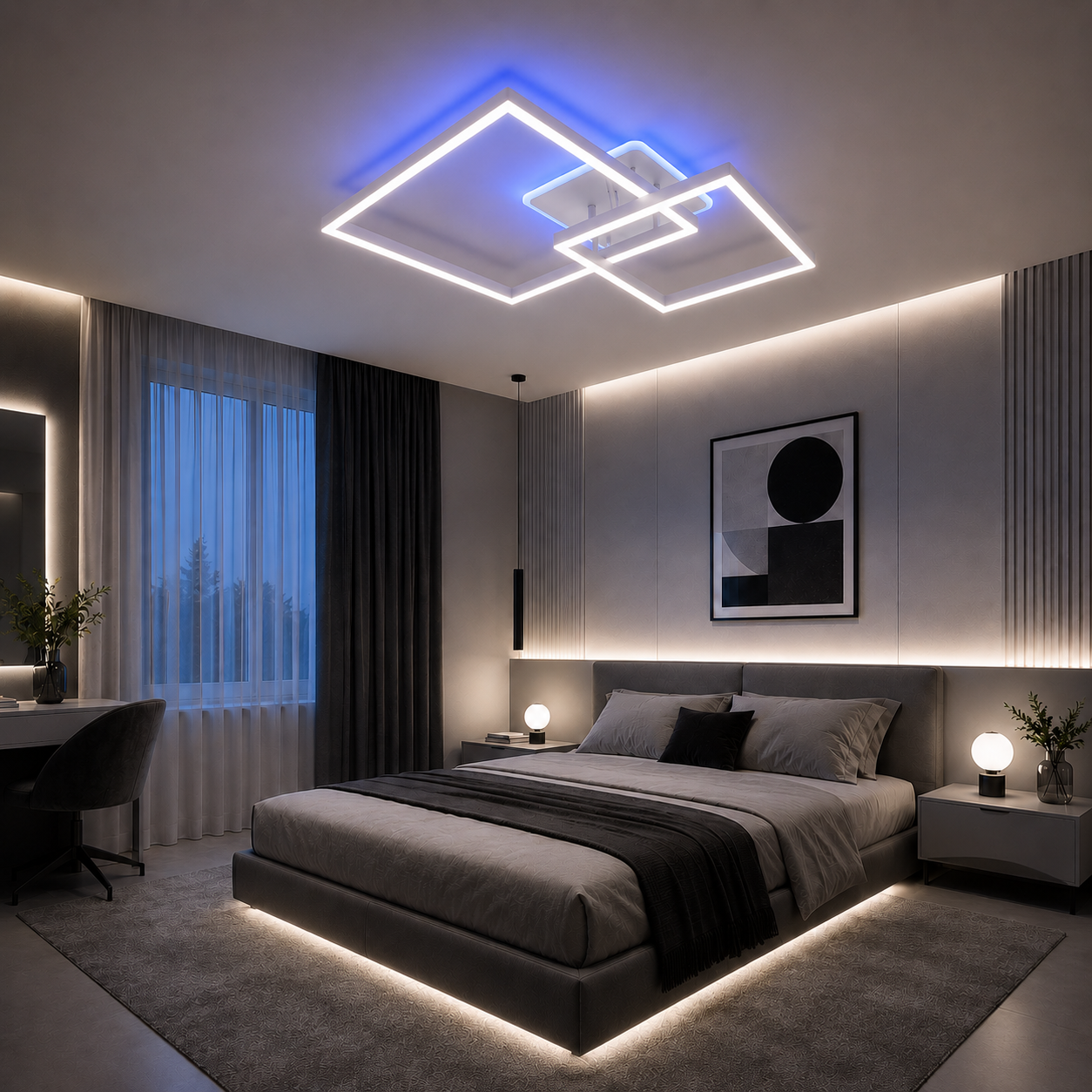 Lustra Led Nordic Square White 100W RGB cu telecomandă Happy Light Lustra Led Nordic Square White 100W RGB cu telecomandă Happy Light