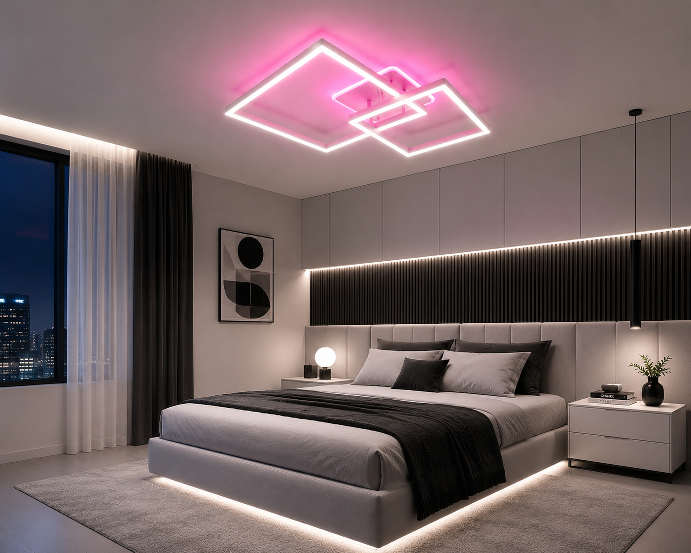 Lustra Led Nordic Square White 100W RGB cu telecomandă
