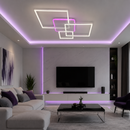 Lustra Led Nordic Square White 140W RGB cu telecomandă