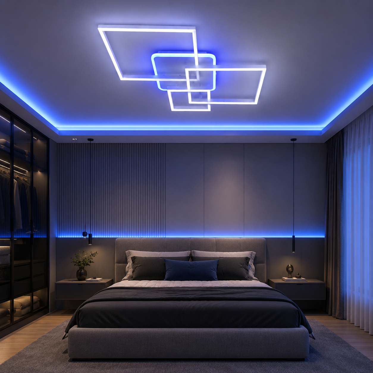 Lustra Led Nordic Square White 140W RGB cu telecomandă Happy Light Lustra Led Nordic Square White 140W RGB cu telecomandă Happy Light