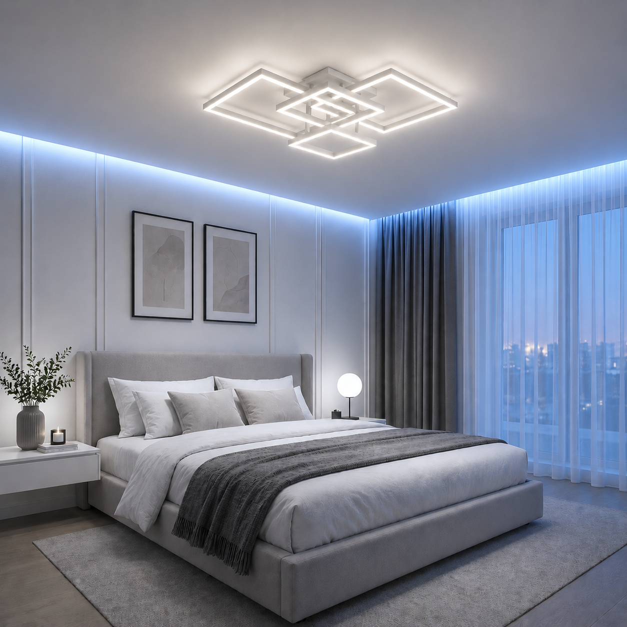 Lustra Led Nordic Square White 160W cu telecomandă Lustra Led Nordic Square White 160W cu telecomandă