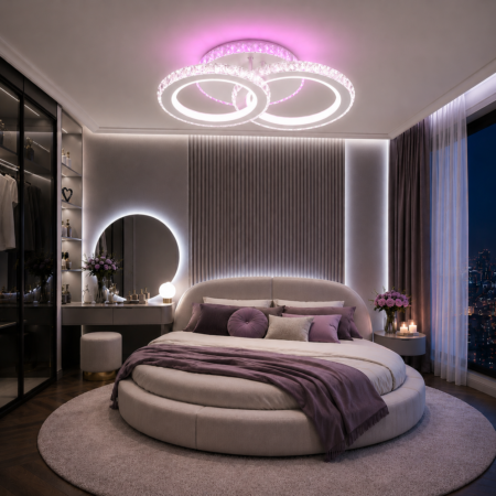 Lustra Led Roundness Crystal WH 68W RGB cu telecomandă