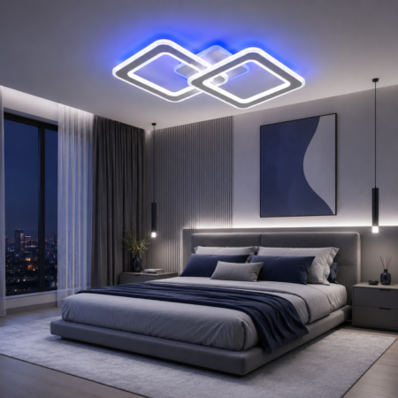 Lustra Led dormitor Blend White SQ 88W RGB cu telecomandă