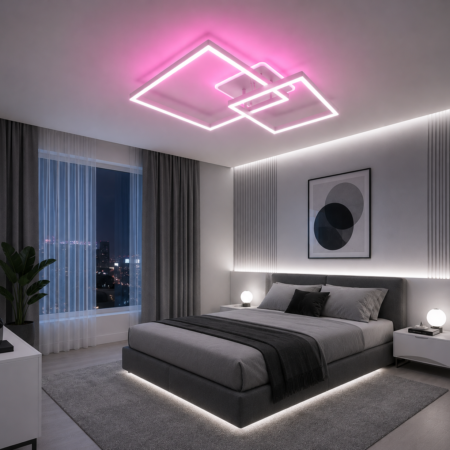 Lustra Led dormitor Nordic Square White 100W RGB cu telecomandă