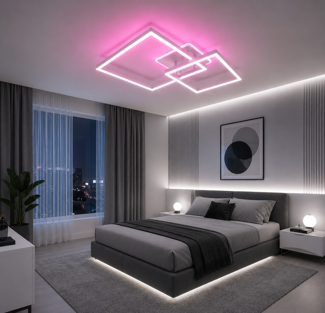 Lustra Led dormitor Nordic Square White 100W RGB cu telecomandă Lustra Led dormitor Nordic Square White 100W RGB cu telecomandă