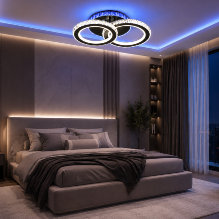 Lustra Led dormitor Roundness Crystal BK 68W RGB cu telecomandă