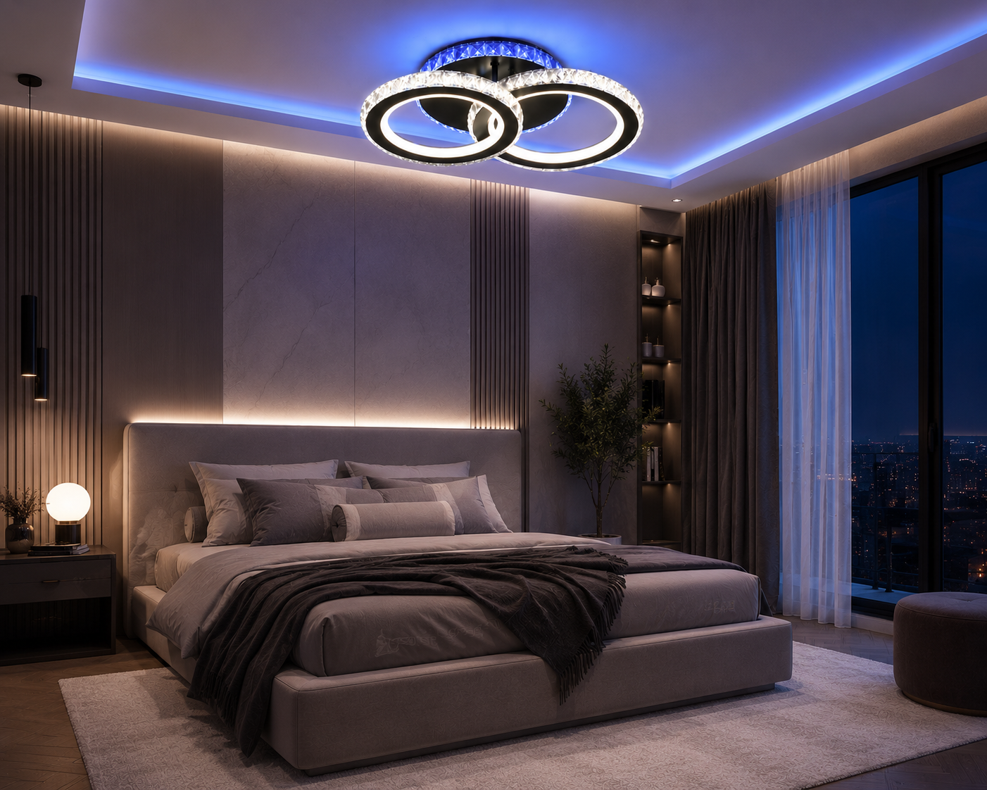Lustra Led dormitor Roundness Crystal BK 68W RGB cu telecomandă Lustra Led dormitor Roundness Crystal BK 68W RGB cu telecomandă