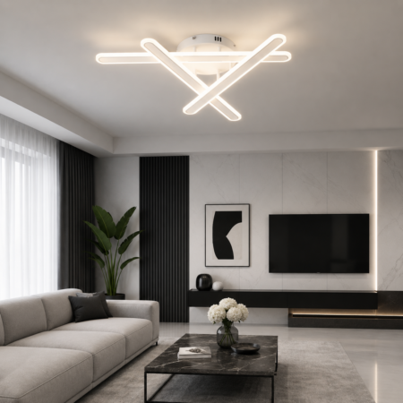 Lustra Led living Double Line Alb 108W cu telecomandă