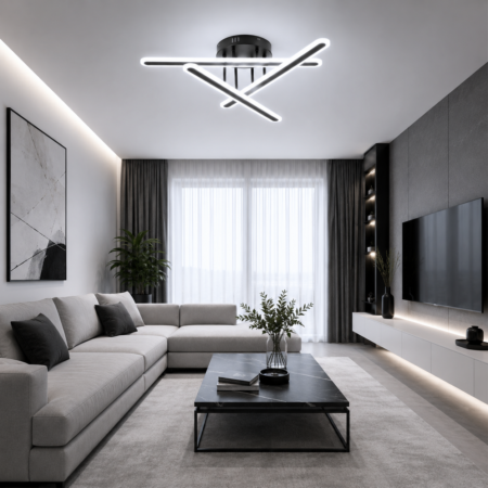 Lustra Led living Double Line Negru 108W cu telecomandă