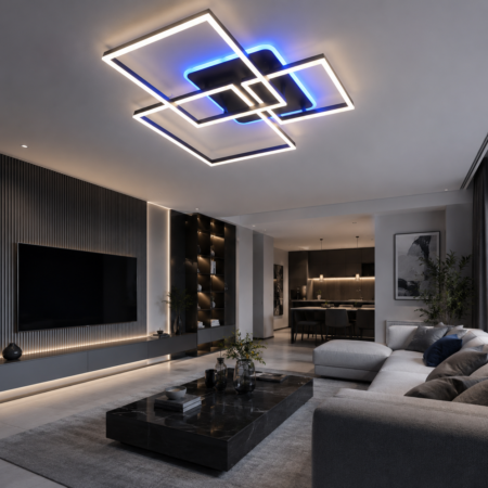 Lustra Led living Nordic Square BK 140W RGB cu telecomandă