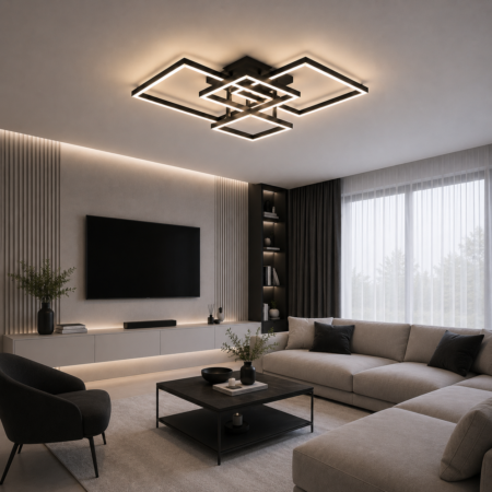 Lustra Led living Nordic Square Black 160W cu telecomandă Happy Light