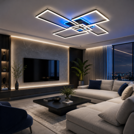 Lustra Led living Nordic Square Black 224W RGB cu telecomandă